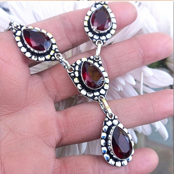 Dreamgems Jewelry - 💵 Vintage Garnet Gemstones Sterling Silver Necklace